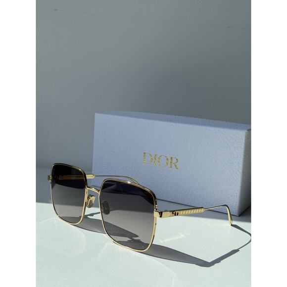NEW Dior Cannage S1U Metal Square Sunglasses in Gold Grey main image 10